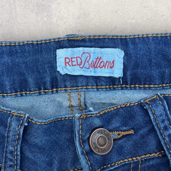 Red Bottoms Women’s Blue Flare Leg Jeans with Raw Hem Size 7/28 - Picture 3 of 5